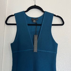 House of Harlow 1960 Teal Blue Knit V Neck Mini Bandage Dress